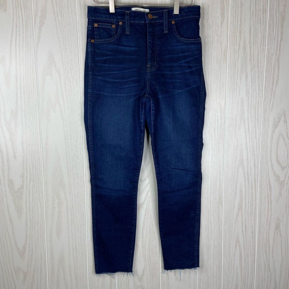 Madewell Women's Navy Blue Raw Hem 10" High Riser Skinny Denim Jeans Size 28